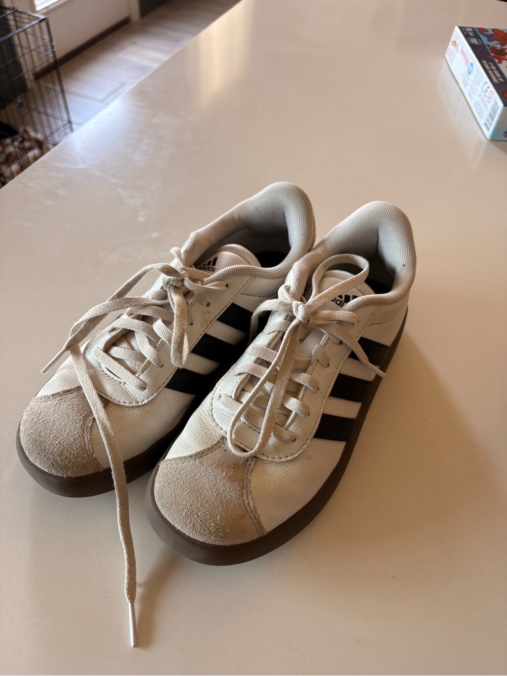 Adidas kids White and Black Classic Leather Sneakers